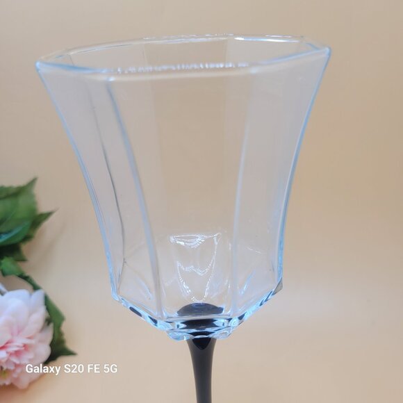 Vintage Luminarc France Octime Black Stemmed Water Goblets Wine Glasses Set of 2 - Picture 9 of 14